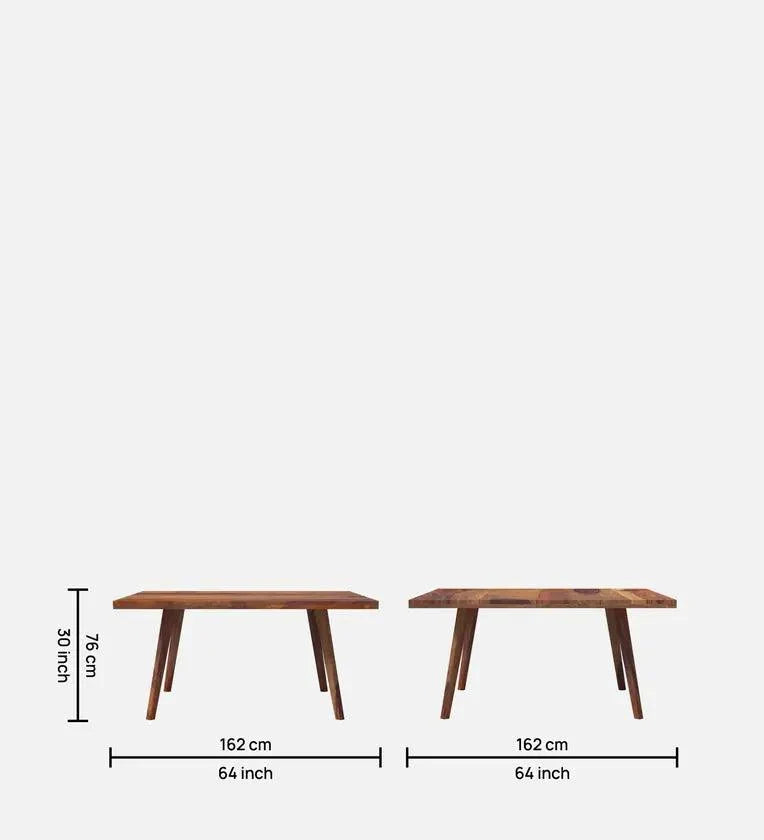Solid Wood 6 Seater Dining Set In Reddish Walnut Finish