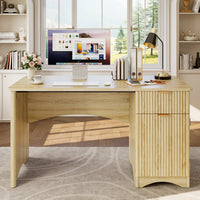 47.24" Fluted Home Office Desk With Drawer And Adjustable Storage Cabinet, Modern Writing & Computer Desk