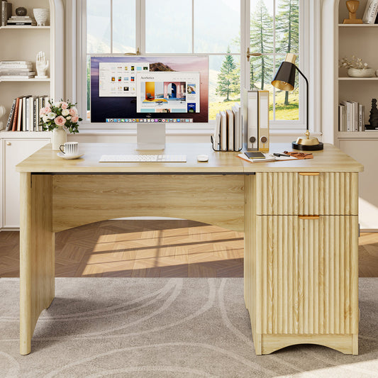 47.24" Fluted Home Office Desk With Drawer And Adjustable Storage Cabinet, Modern Writing & Computer Desk