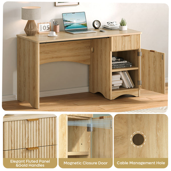 47.24" Fluted Home Office Desk With Drawer And Adjustable Storage Cabinet, Modern Writing & Computer Desk
