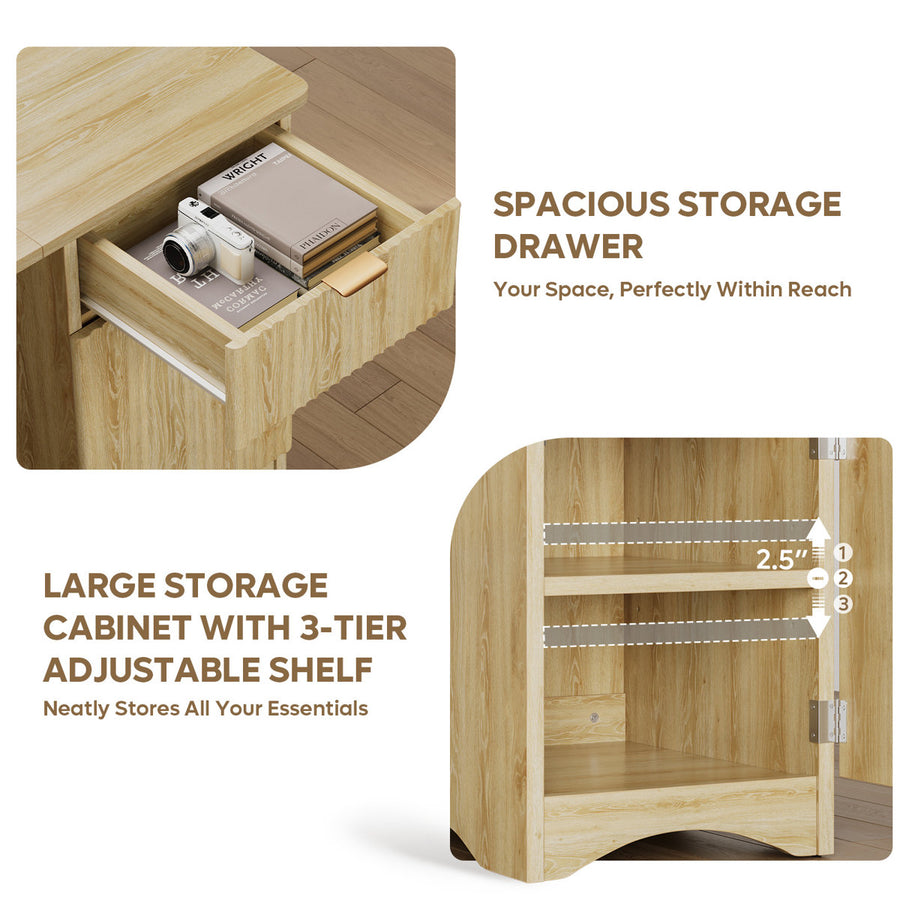 47.24" Fluted Home Office Desk With Drawer And Adjustable Storage Cabinet, Modern Writing & Computer Desk