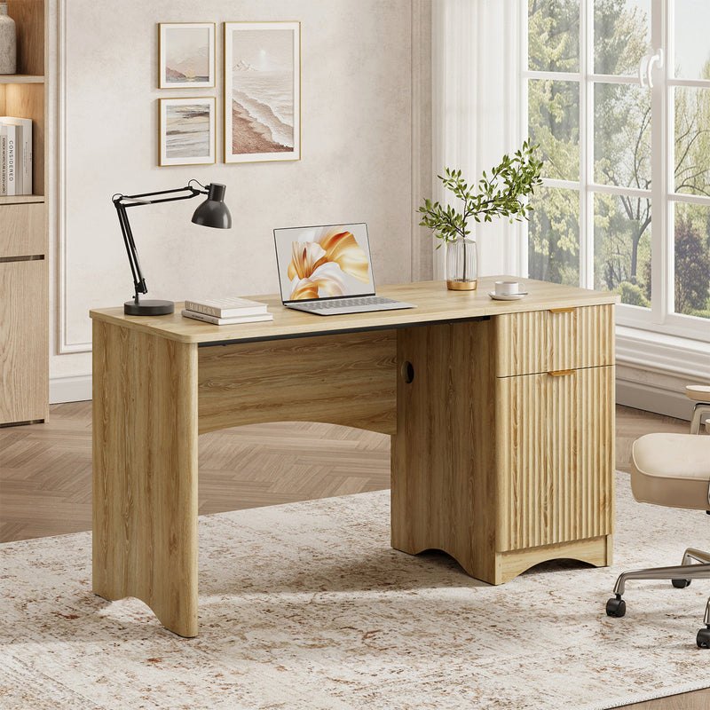 47.24" Fluted Home Office Desk With Drawer And Adjustable Storage Cabinet, Modern Writing & Computer Desk
