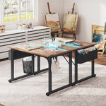 Home Office Computer Desk With LED Lights For Small Spaces, Study Writing Desk With Storage Bag And Headphone Hook