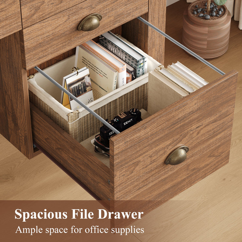 Hambrook 47.2" W Writing Desk with Hutch, All-in-One Computer Desk with File Drawers