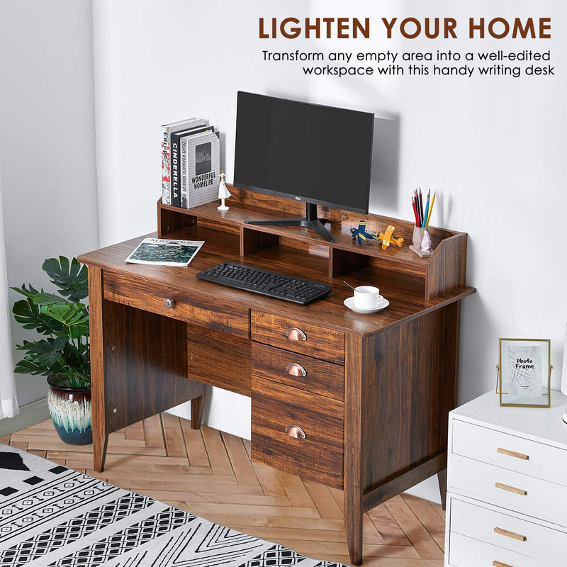 Hambrook 47.2" W Writing Desk with Hutch, All-in-One Computer Desk with File Drawers