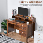 Hambrook 47.2" W Writing Desk with Hutch, All-in-One Computer Desk with File Drawers