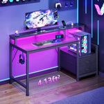 Computer Desk with RGB LED Lights, Charging Station, Monitor Stand & Drawers, Gaming Desk with Adjustable Shelves
