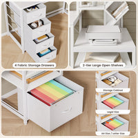 5-Drawer LED Computer Desk with Bookshelves and Filing Storage