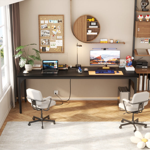 79'' W Rectangle Computer Desk with Power Outlet, Long Double Home Office Computer Desks
