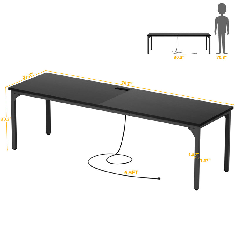 79'' W Rectangle Computer Desk with Power Outlet, Long Double Home Office Computer Desks