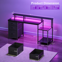 Reversible Computer Desk with LED Lights, Charging Station, Drawers & Monitor Stand, Home Office Desk with Shelf