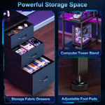 Reversible Computer Desk with LED Lights, Charging Station, Drawers & Monitor Stand, Home Office Desk with Shelf