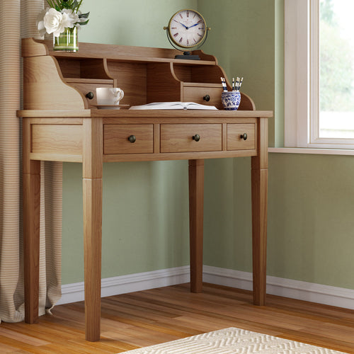 Modern Paignt Writing Desk with Storage Hutch – Solid Wood Frame, Shelves & Cubbies for Home, Office