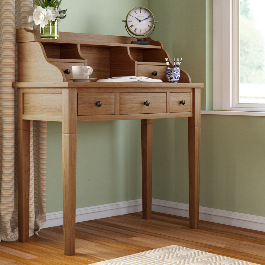 Modern Paignt Writing Desk with Storage Hutch – Solid Wood Frame, Shelves & Cubbies for Home, Office