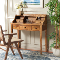 Modern Paignt Writing Desk with Storage Hutch – Solid Wood Frame, Shelves & Cubbies for Home, Office