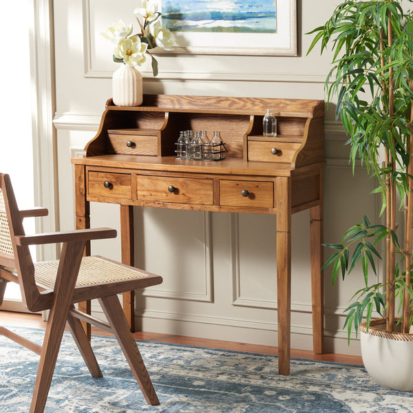 Modern Paignt Writing Desk with Storage Hutch – Solid Wood Frame, Shelves & Cubbies for Home, Office
