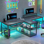 Kolya 94.5" W Two-Person Computer Desk with LED Lights