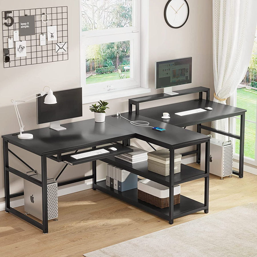 Kolya 94.5" W Two-Person Computer Desk with LED Lights