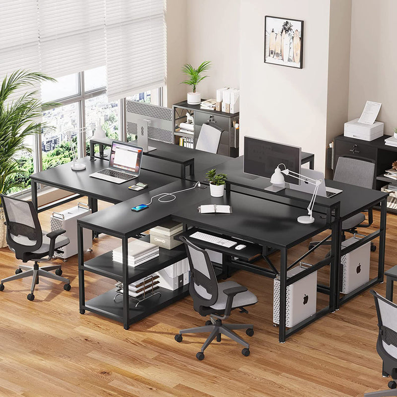 Kolya 94.5" W Two-Person Computer Desk with LED Lights
