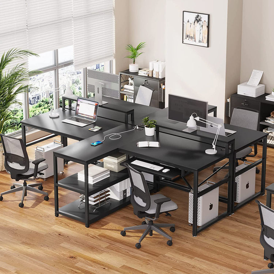 Kolya 94.5" W Two-Person Computer Desk with LED Lights