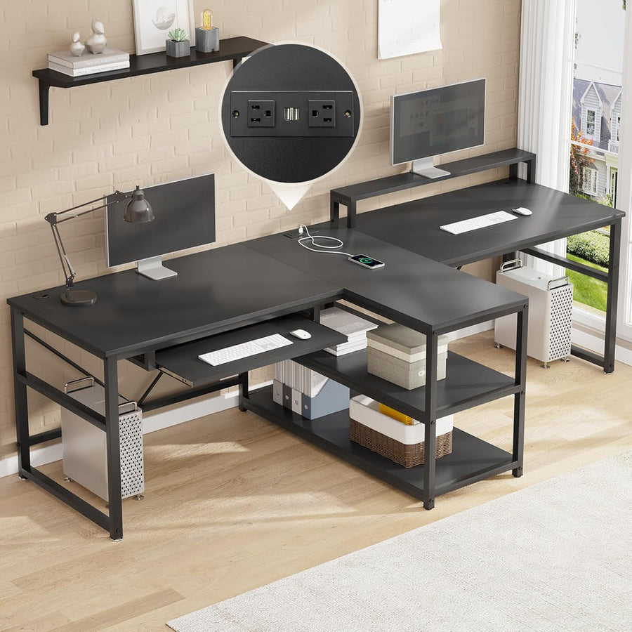 Kolya 94.5" W Two-Person Computer Desk with LED Lights