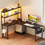 Inbox Zero L-Shaped Desk with LED Lights and Power Outlets