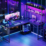 Inbox Zero L-Shaped Desk with LED Lights and Power Outlets