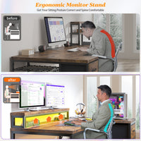Small Home Office L Shaped Computer Desk With 3 Drawers & Led Lights & Power Outlet & Monitor Stand