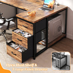 Small Home Office L Shaped Computer Desk With 3 Drawers & Led Lights & Power Outlet & Monitor Stand