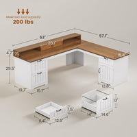Farmhouse L Shaped Office Desk With Drawers