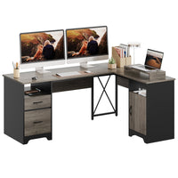 Bartolot 63" W L-Shaped Computer Desk with Monitor Stand and Drawers