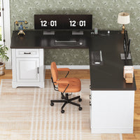 Suter L-Shaped Executive Desk with File Drawer and Power Outlet
