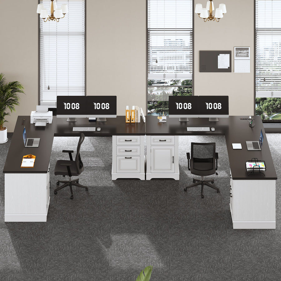 Suter L-Shaped Executive Desk with File Drawer and Power Outlet