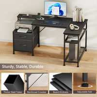 L-Shaped Desk with Charging Station, 2 Fabric Drawers & Adjustable Shelves,Home Office Computer Desk for Small Spaces