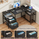 L-Shaped Desk with Charging Station, 2 Fabric Drawers & Adjustable Shelves,Home Office Computer Desk for Small Spaces