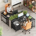 L-Shaped Desk with Charging Station, 2 Fabric Drawers & Adjustable Shelves,Home Office Computer Desk for Small Spaces
