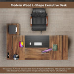 78-Inch L-Shaped Executive Desk Large Office Desk With Power Outlet, Drawer Lateral File Cabinet, Modern Computer Table With Open Shelf And Storage Cabinet For Home Office Study, Brown Black