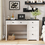 Farmhouse Executive Desk With 4 Drawers, Home Office Desk With File Drawer, Wood Computer Desk With Storage
