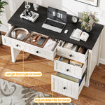 Farmhouse Executive Desk With 4 Drawers, Home Office Desk With File Drawer, Wood Computer Desk With Storage