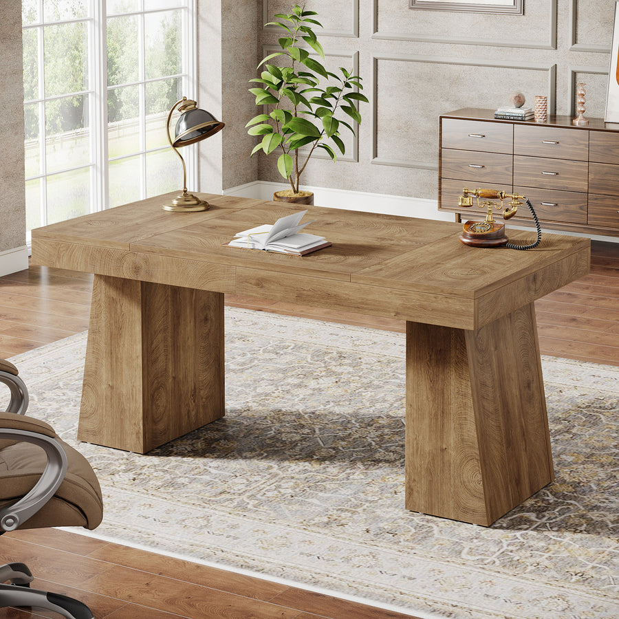 Wolbach 55 Inches Executive Desk with Double Trapezoid Base