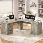 71" L-shaped Executive Desk With Power Outlets And File Drawer