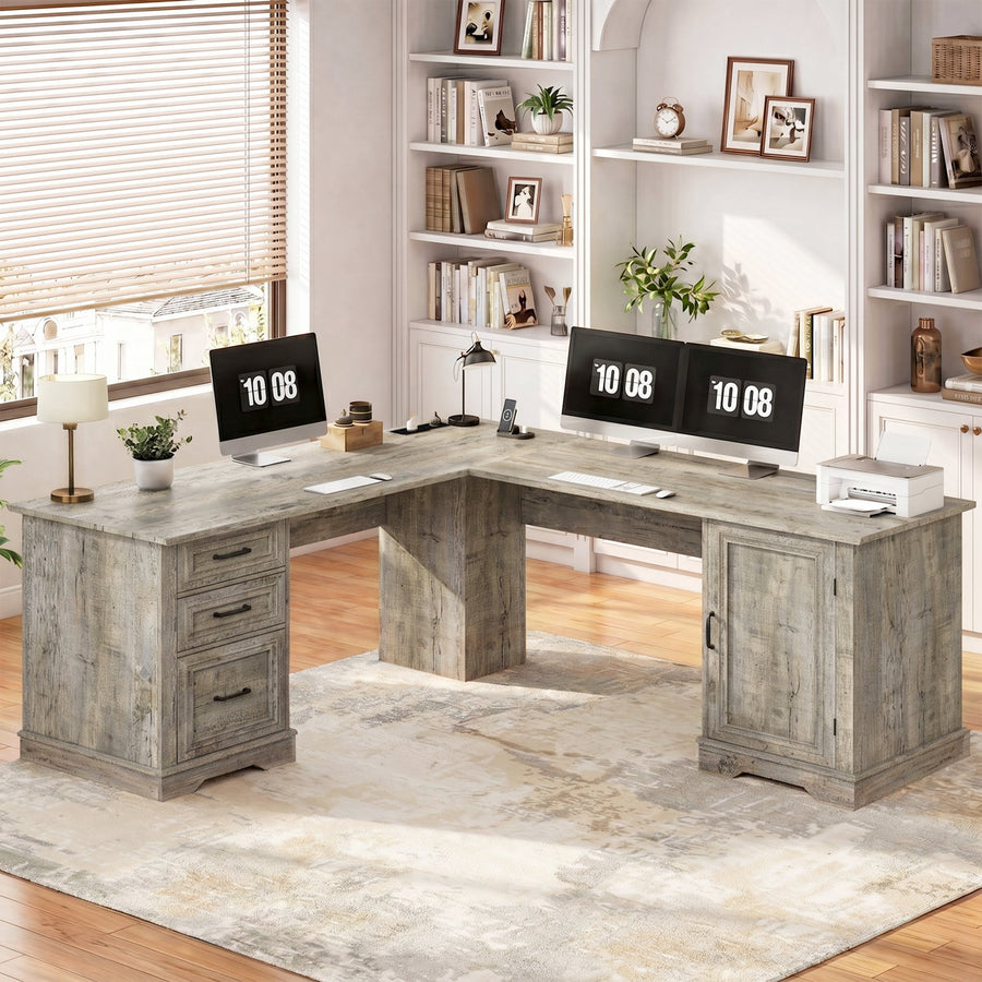71" L-shaped Executive Desk With Power Outlets And File Drawer