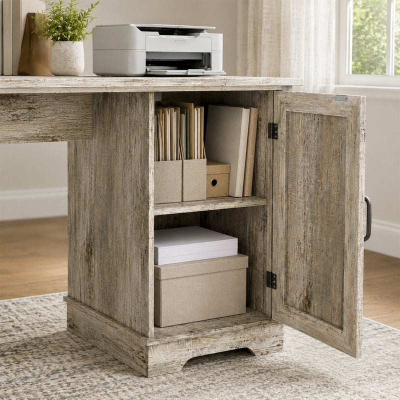 71" L-shaped Executive Desk With Power Outlets And File Drawer