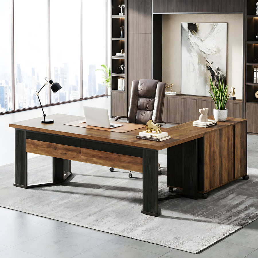 Barbrook 70.86" L-Shaped Executive Desk and Mobile Lateral File Cabinet 2-Piece Set