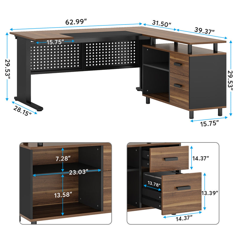 Ottovile 63'' W Executive Desk with File Cabinet for Home Office