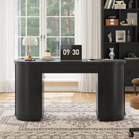 59'' Lift-Top Executive Desk with Power Outlet, Mid-Century Writing Desk with 2 Tambour Cabinet