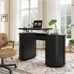 59'' Lift-Top Executive Desk with Power Outlet, Mid-Century Writing Desk with 2 Tambour Cabinet