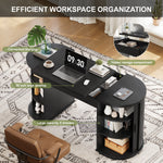 59'' Lift-Top Executive Desk with Power Outlet, Mid-Century Writing Desk with 2 Tambour Cabinet