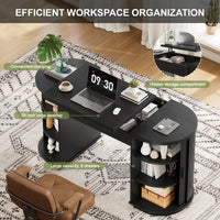 59'' Lift-Top Executive Desk with Power Outlet, Mid-Century Writing Desk with 2 Tambour Cabinet