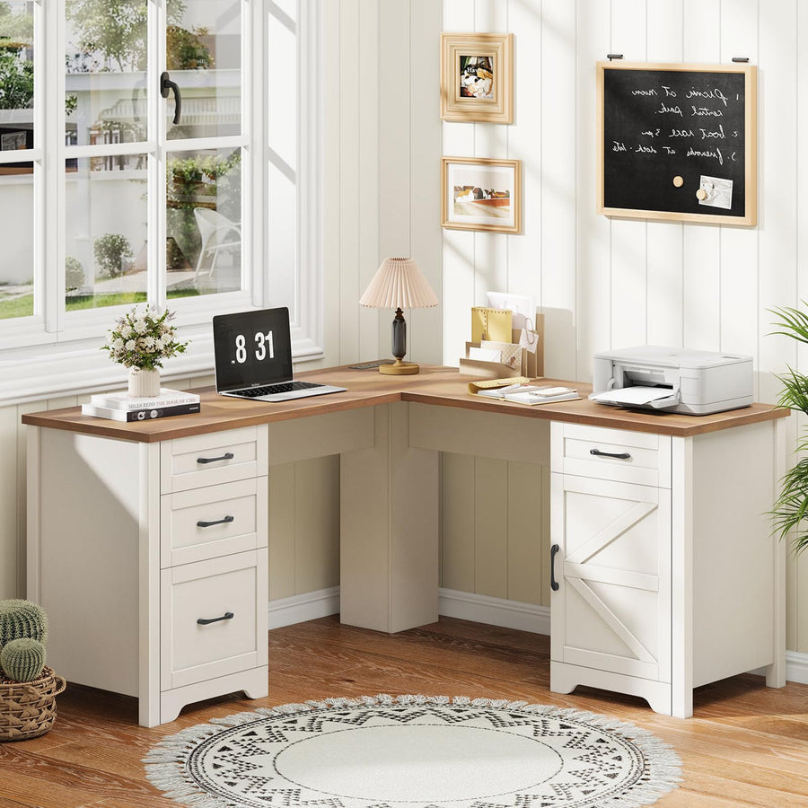 59” L Shaped Executive Desk With Power Outlets
